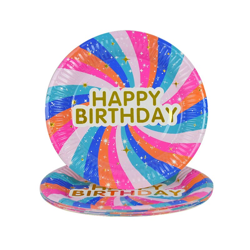 Vajilla desechable de colores, plato de papel para suministros de feliz cumpleaños de boda, bandeja para pastel de Baby Shower, plato desechable, 10 Uds.: B15-10Pcs