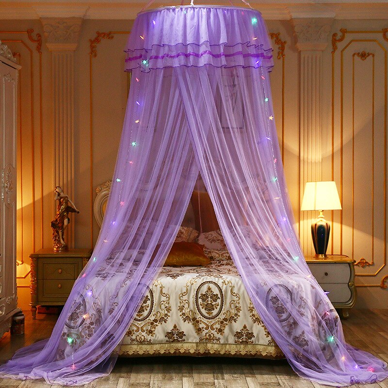 Lujosa cama de encaje de princesa para jardín, cama de red con corona, aro redondo, red antimosquitos de corona para niña