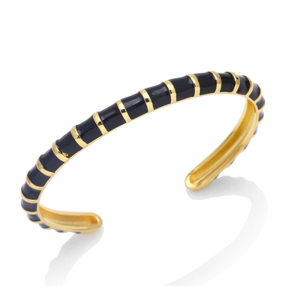 Y2K Mode Streep Emaille Manchet Armbanden Koperen Armband Armband 2022 Sieraden Voor Vrouwen Meisje Beach Party: Black