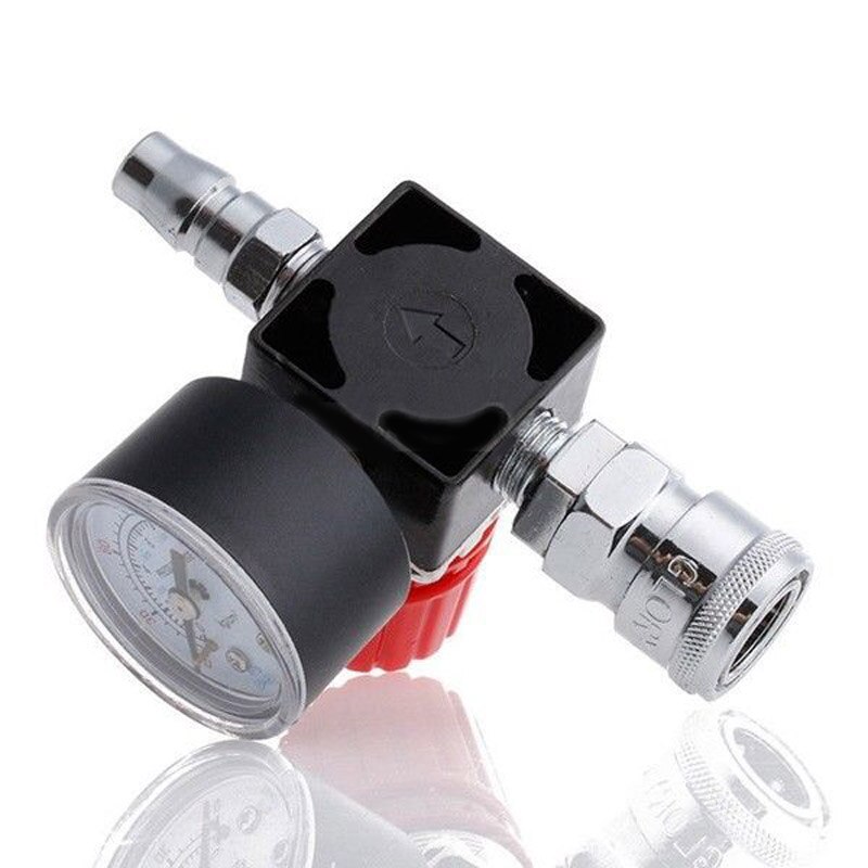 1/4'' Pressure Reducing Valve With Pressure Gauge Fitting for Pneumatic Mini Air Pressure Relief Control Compressor
