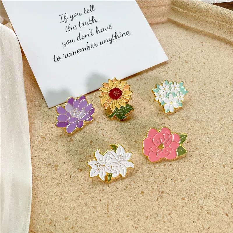 Lovely Flower Badge Temperament Sunflower Lily Flower Metal Brooch Fresh Mori Lotus Daisy Badge Female Clothing Accessories