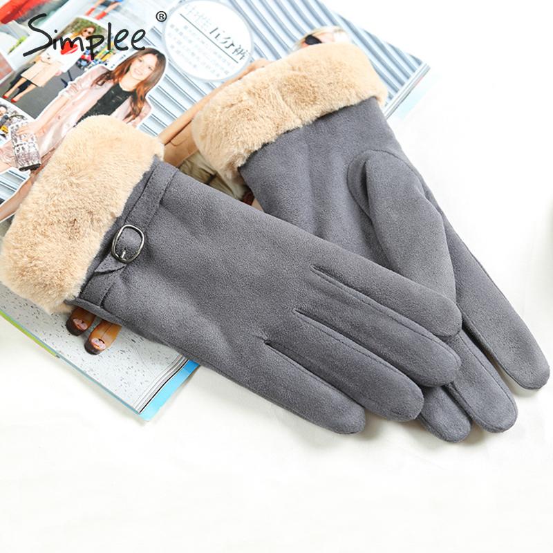 Simplee tyk ruskind vinterhandske kvinder fuldfinger vindtæt kvindelig varm pelshandske udendørs kørsel damer handsker vanter