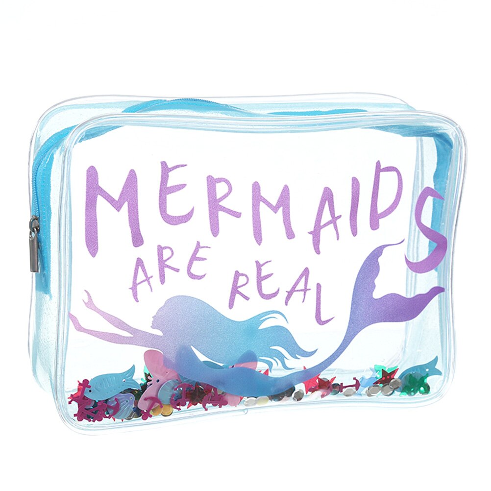 Women Makeup Bag Transparent Cartoon Unicorn PVC Makeup Bag Waterproof Cute PVC Travel Makeup Cosmetic Toiletry Zip Bag Pouch: Blue
