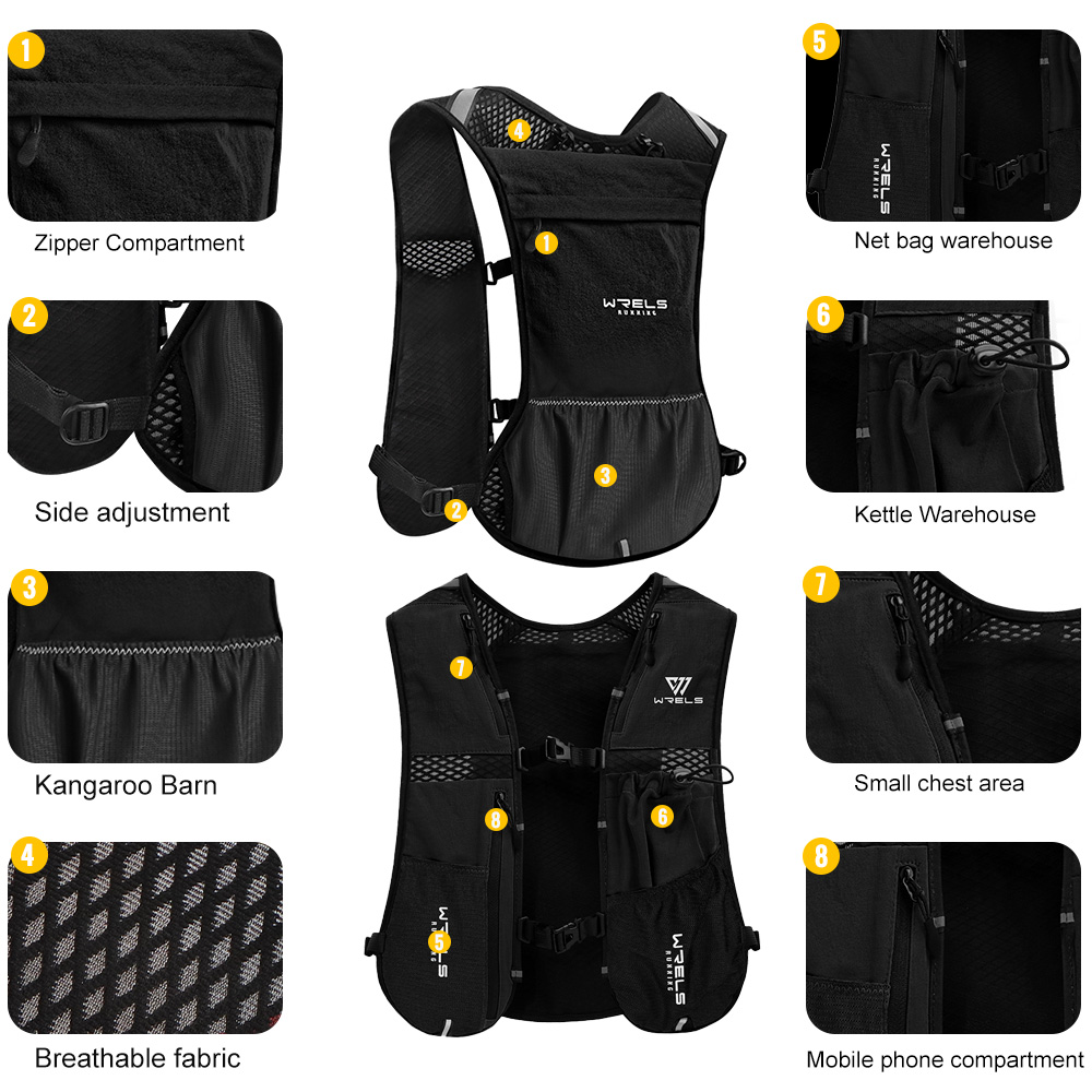 WRELS Hydrations-Rucksack mit Wasserblase, Trinkweste für Männer und Frauen, für Marathon-, Trailrunning, Radfahren und Wandern