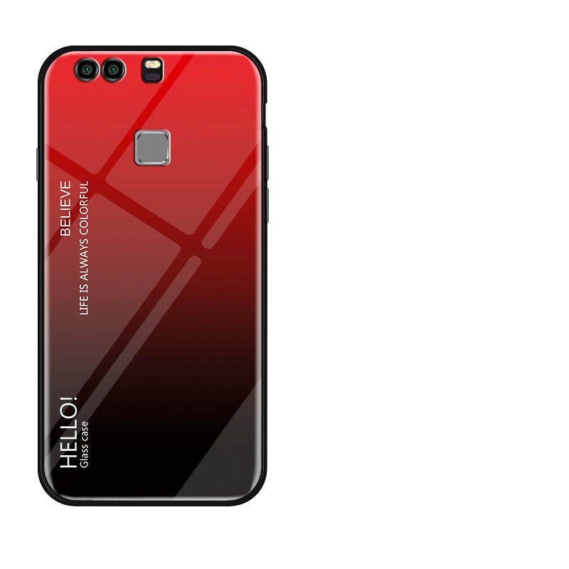 Huawei P 9 Plus Case Gradient Aurora Tempered Glass Back Cover Phone Case for Ascend P9 EVA L19 L09 P9Plus VIE-L09 VIE-L19: red / Huawei P9