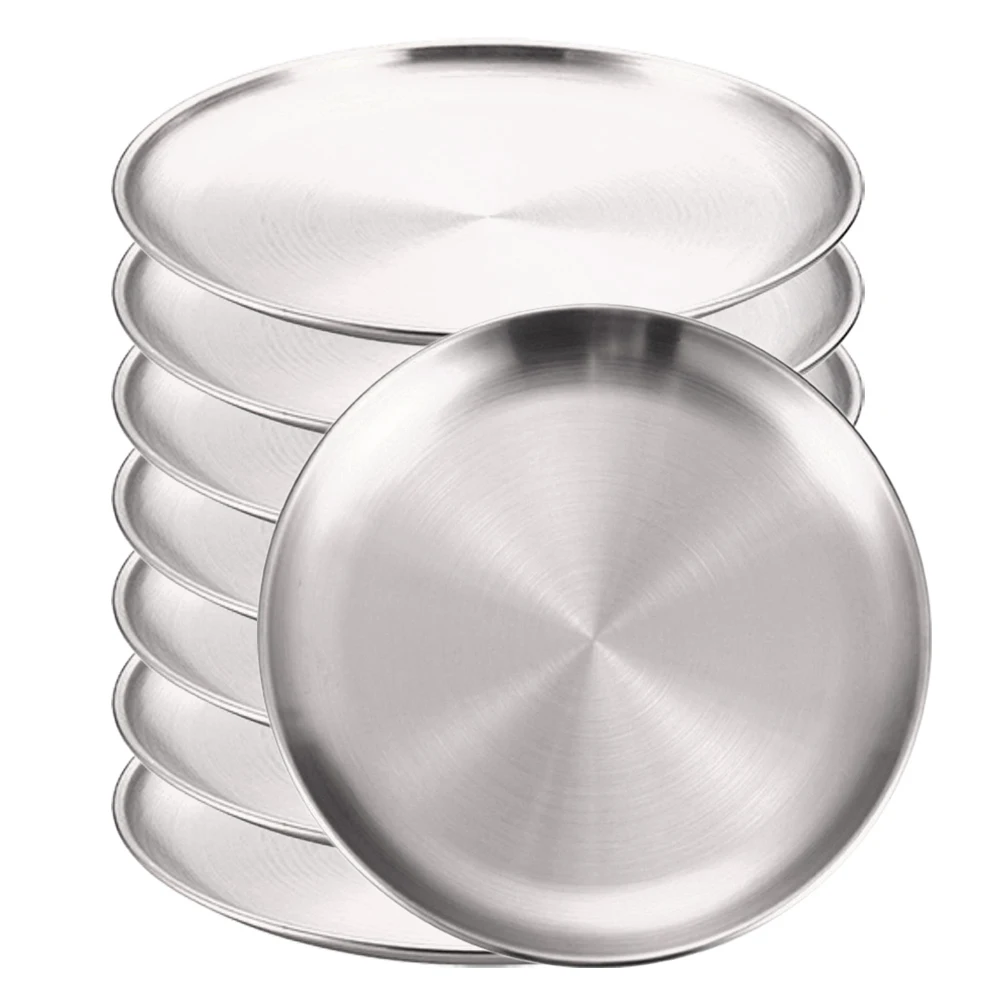 8 Stücke Edelstahl Runde Goldene Flache Tablett Platte Rostfrei 14/17/20/23/26 cm Camping Platte BBQ Picknick Gerichte Kochgeschirr: green