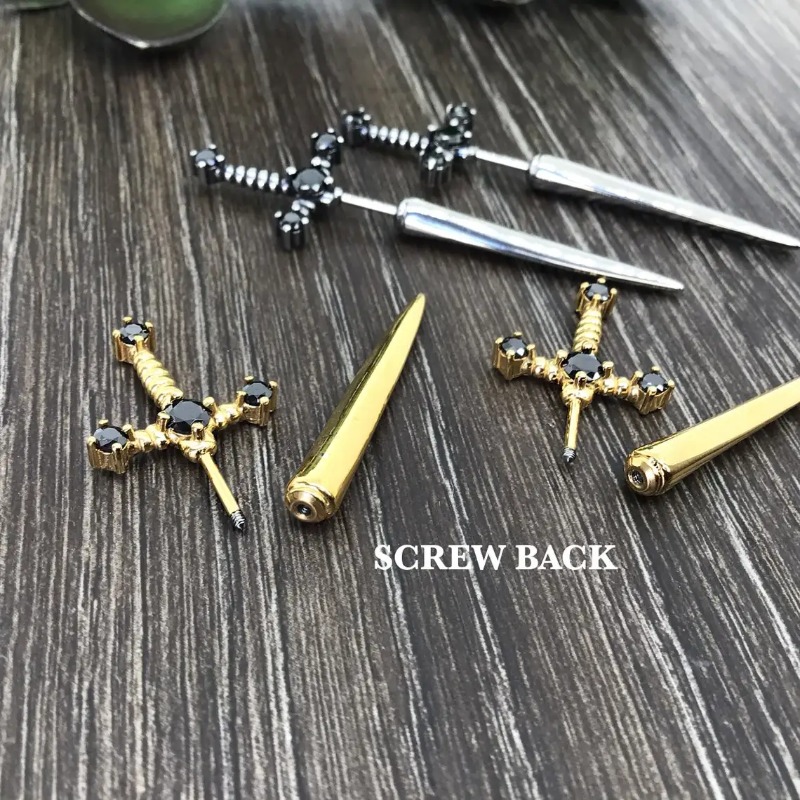 Pendientes de espada Kinitial, chaqueta de oreja de espada extraíble gótica, pendientes de daga, pendientes de daga, pendiente delantero trasero