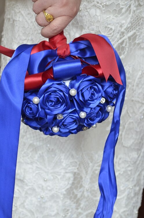 bridal wedding bouquet handmade silk satin Rose flower European Royal blue bride bouquet bridesmaid Wedding Bouquet de mariage