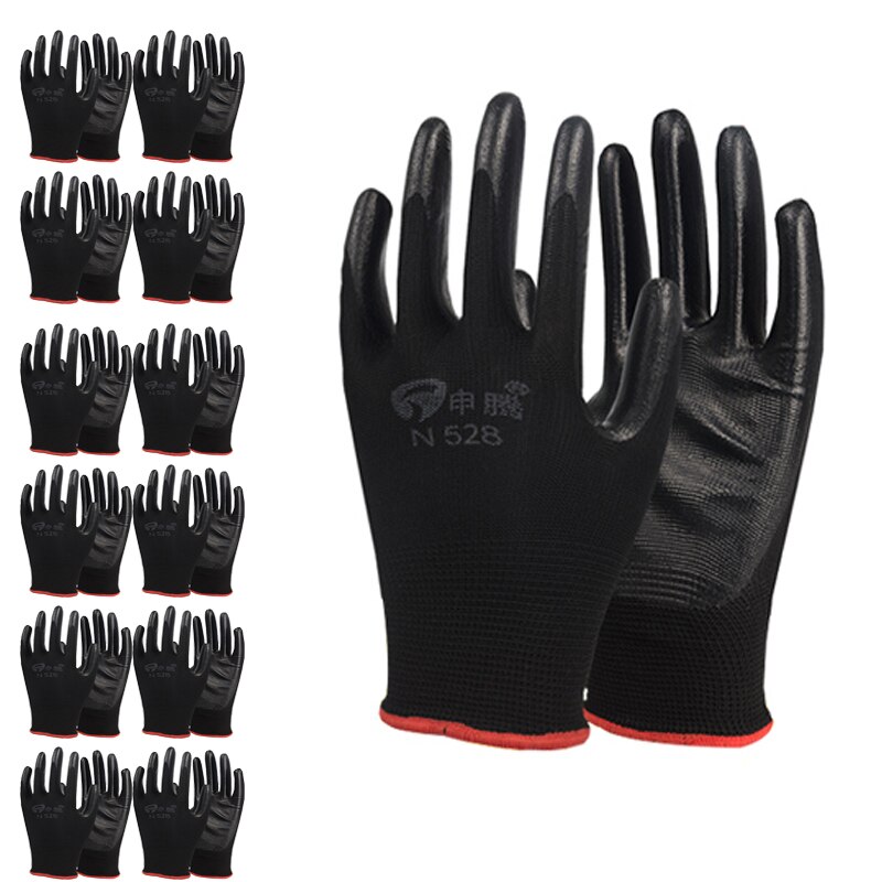 12 pairs Coating Work Gloves Palm Coated Gloves Mechanic Working Gloves