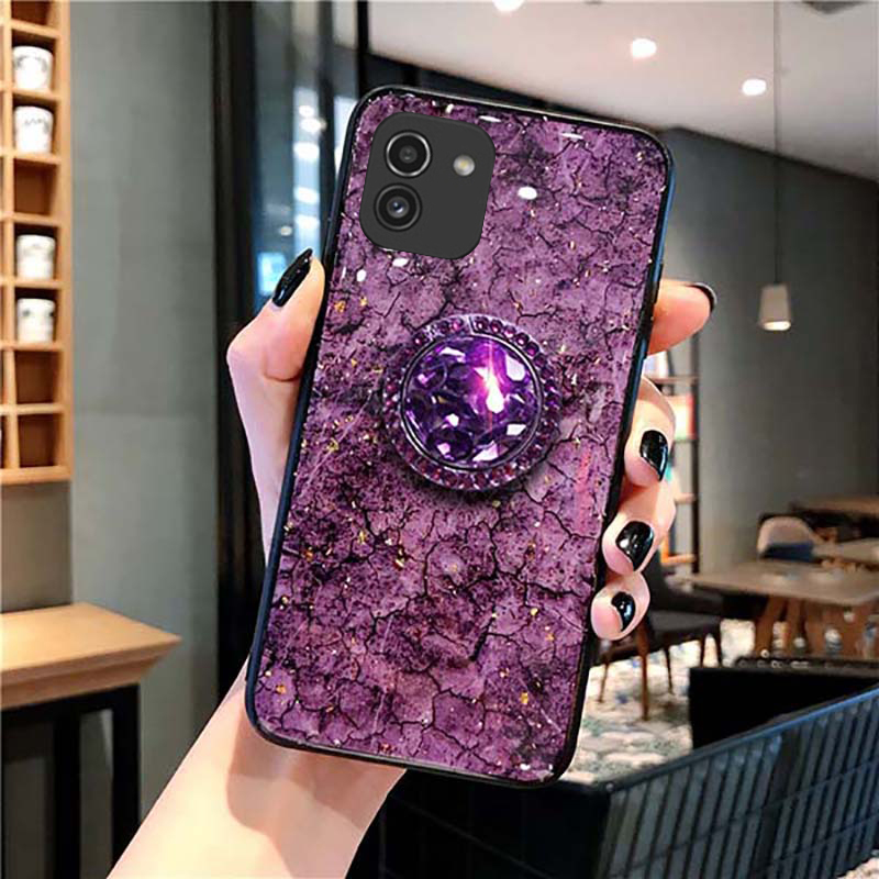 For Samsung Galaxy A03 Soft TPU Rhinestone stand casing SamsungA03 cover: Purple