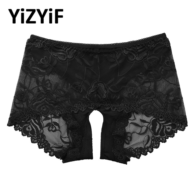 Men Bikini Underwear Sissy Panties See Though Sheer Lace High Waisted Briefs Gay Underpants Girly Temptation Crotchless Panties