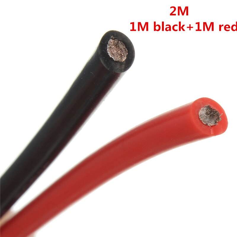 2m 12/16/18/20/26/28/30 awg 1m sort +1m rød silikontråd sr ledning fleksibelt strenget kobber to ledninger elektriske kabler: 30 awg