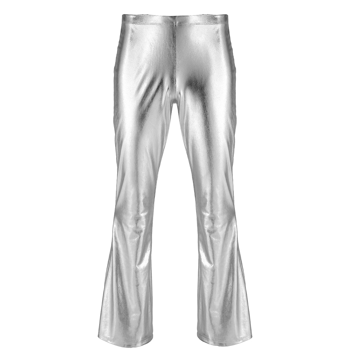 Iefiel voksen herre club wear skinnende metalliske disco bukser med klokkebund, flåede lange bukser dude kostume festbukser: Xxl / Sølv
