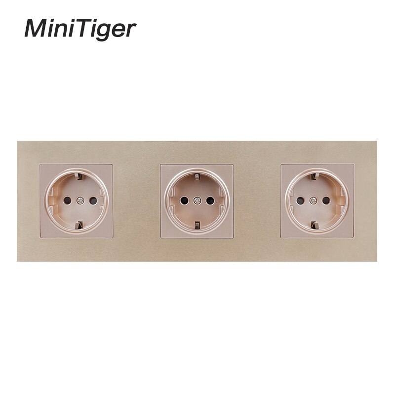 Minitiger White Wall PC Panel 3 Way Power Socket Plug Grounded, 16A EU Standard Electrical Triple Outlet 258mm * 86mm: Gold