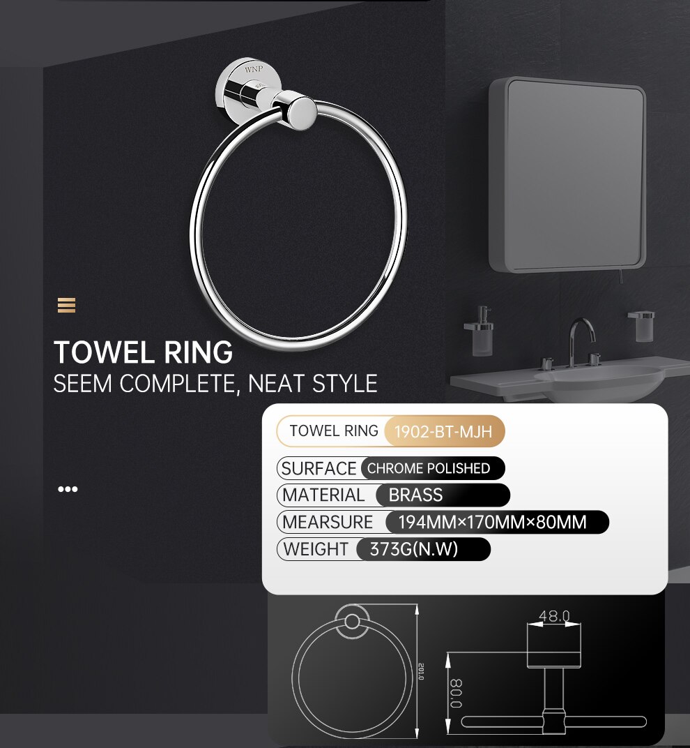 Gold/Silver/Brushed Towel Ring Round Bathroom Towe... – Grandado