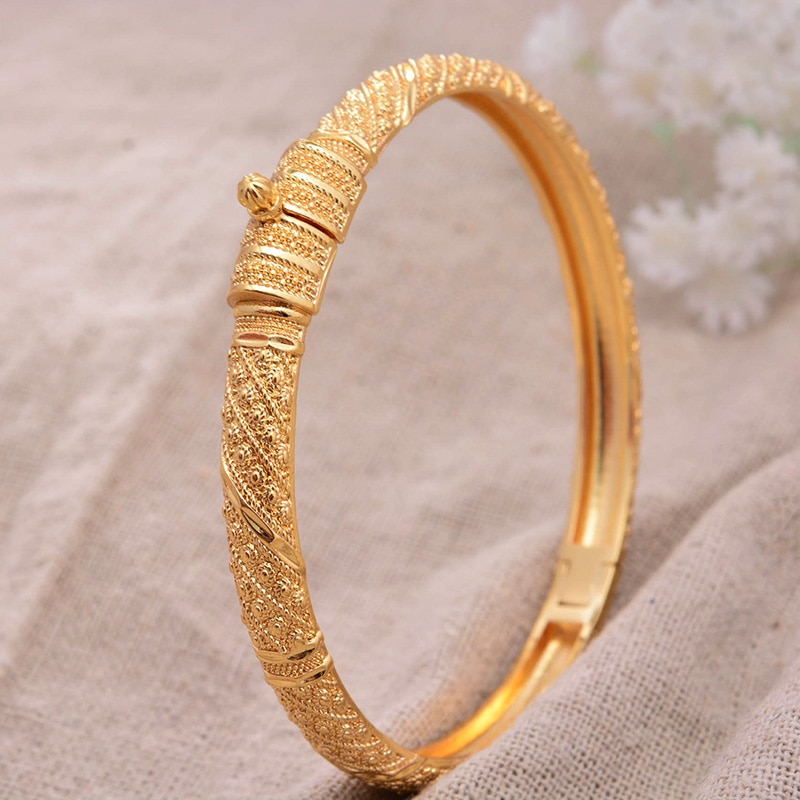 Kan Open 1 Stks/partij Dubai Gouden Kleur Armbanden Voor Vrouwen Mannen Gouden Armbanden Afrikaanse Europese Ethiopië Meisjes Bruid Bangles