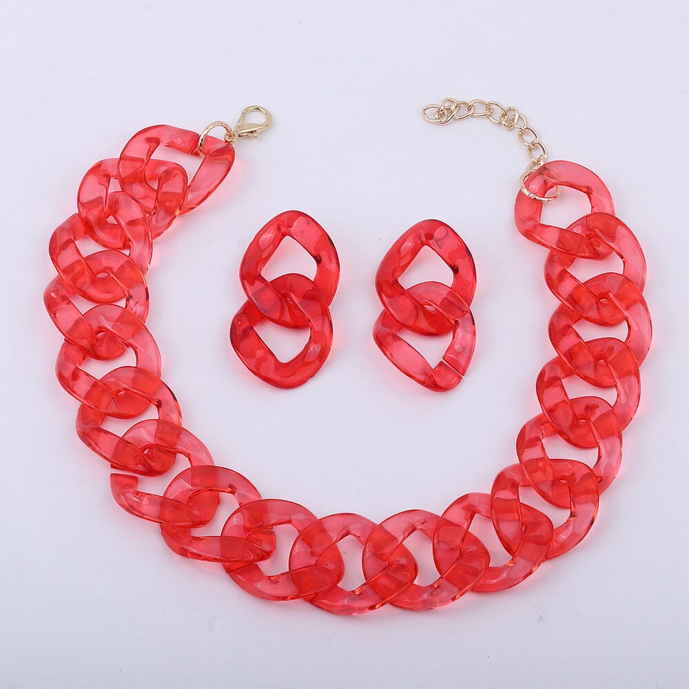 Fishsheep Transparant Acryl Ketting Grote Ketting Voor Vrouwen Kleurrijke Clear Choker Kraag Ketting Mode-sieraden: red color