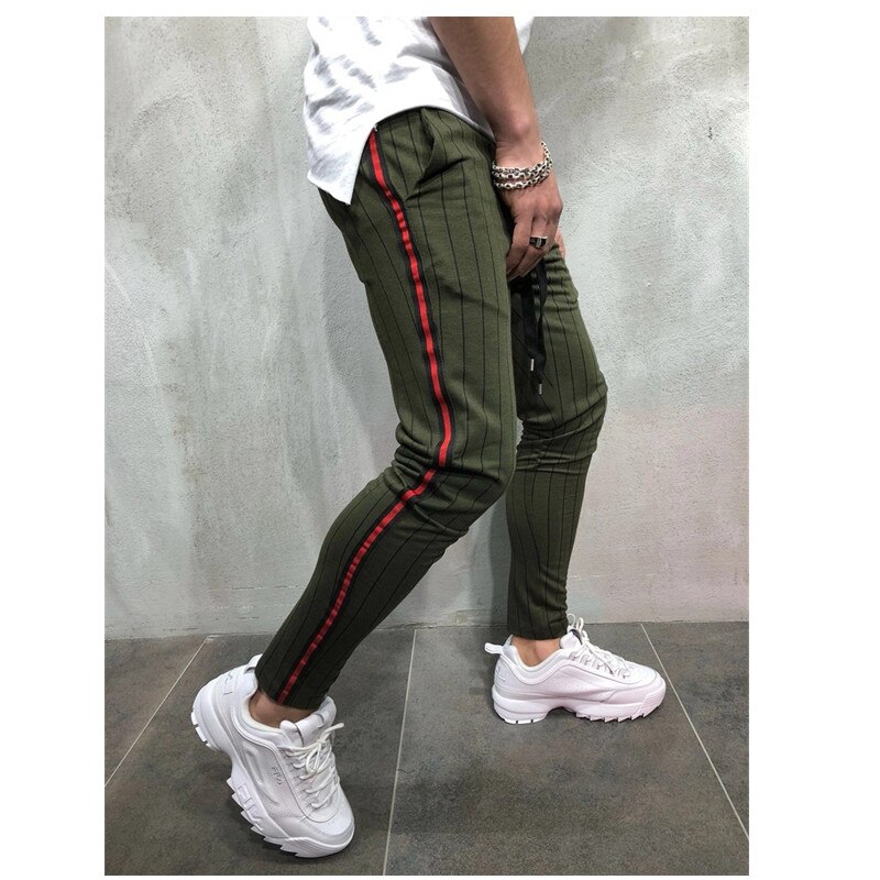 Rouyhual Buitenlandse Handel Europese En Amerikaanse Mannen Slim Persoonlijkheid Sport Strepen Jogging Broek: L / Army green