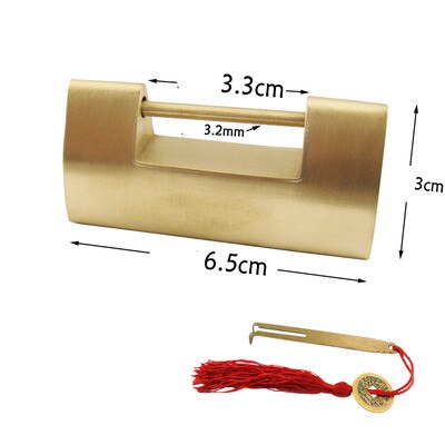 Lucchetto a scatto in ottone cinese liscio scatola di legno porta dell'armadio lucchetto antico lucchetto con chiave gioielli confezione regalo lucchetto in rame bronzo: 3