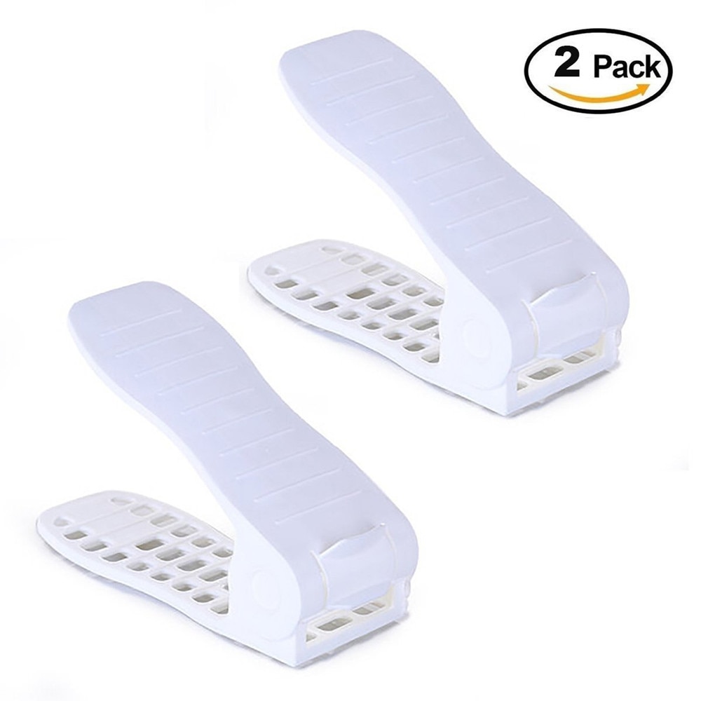 Adjustable Shoe Storage Space Rack Saver Organizer - 2 Pack (White) the Living Room and Bathroom Utility Rack