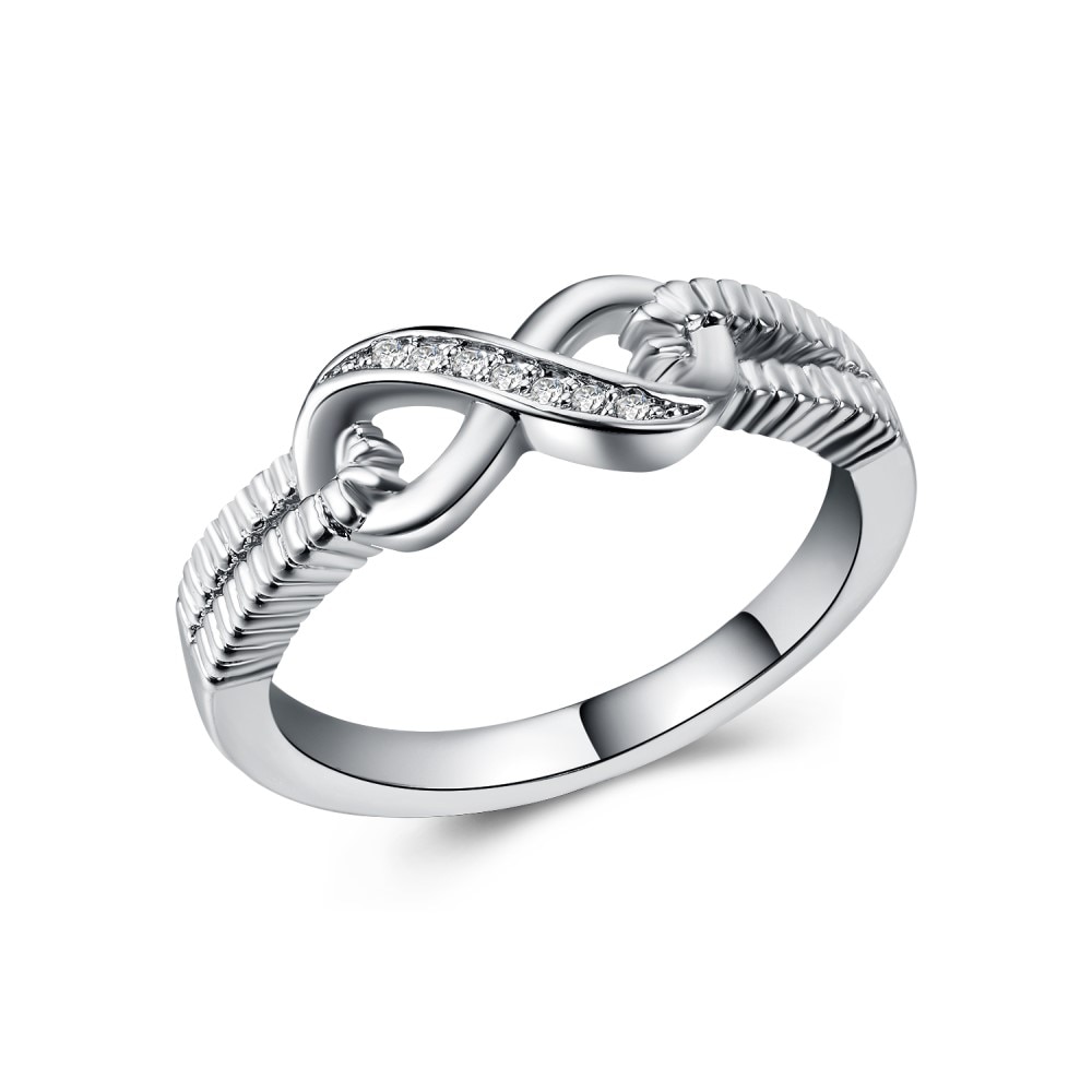 Huitan Infinity Knoop Ring Met Kubieke Zirkoon Micro Pave Verzilverd Eeuwige Liefde Engagement Trouwringen Voor Vrouwen & Vriendin