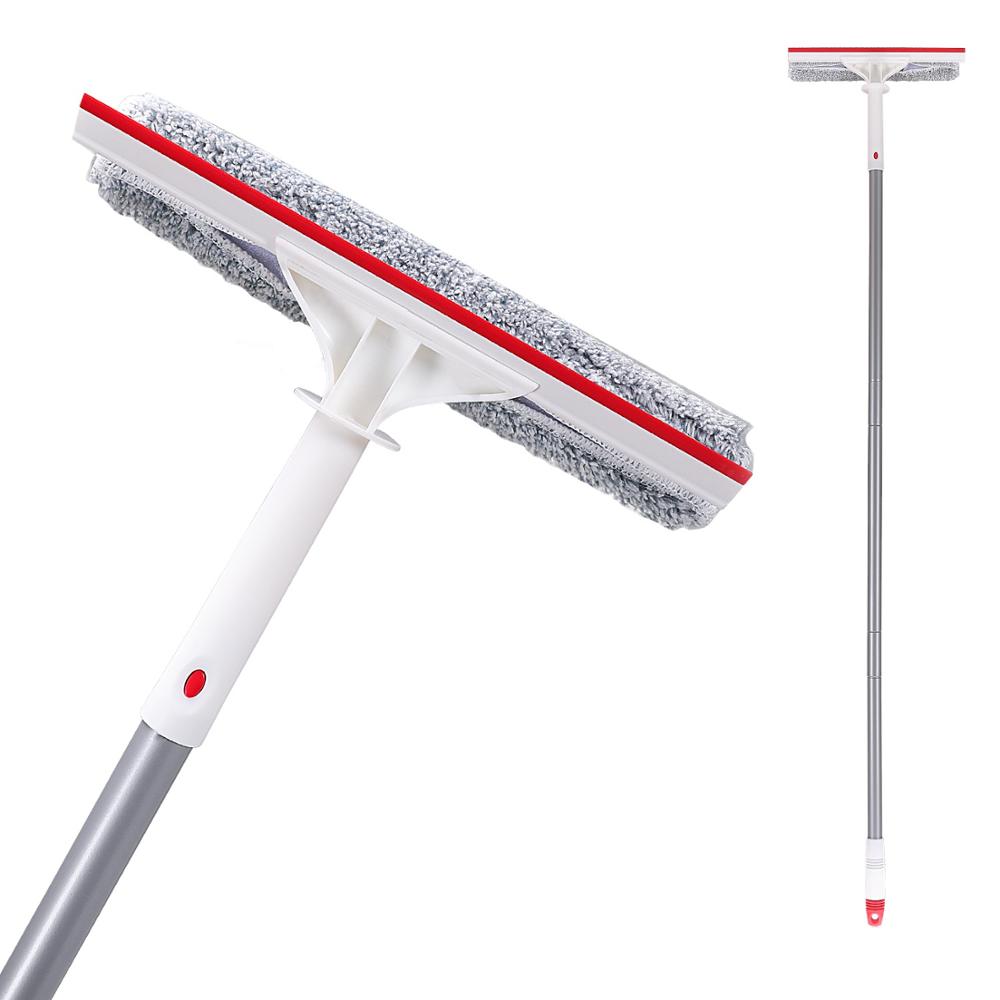 Cleanhome 2 in 1 48" Microfiber Window Squeegee Scrubber with Replacement Pole Attachment for Home High Window Cleaning