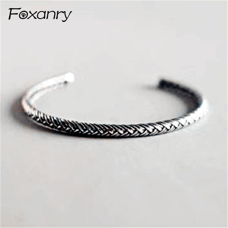 Foxanry 925 argent Sterling Couple manchette Bracelet & Bracelet Vintage fête Bracelet bijoux pour femmes taille 56mm réglable