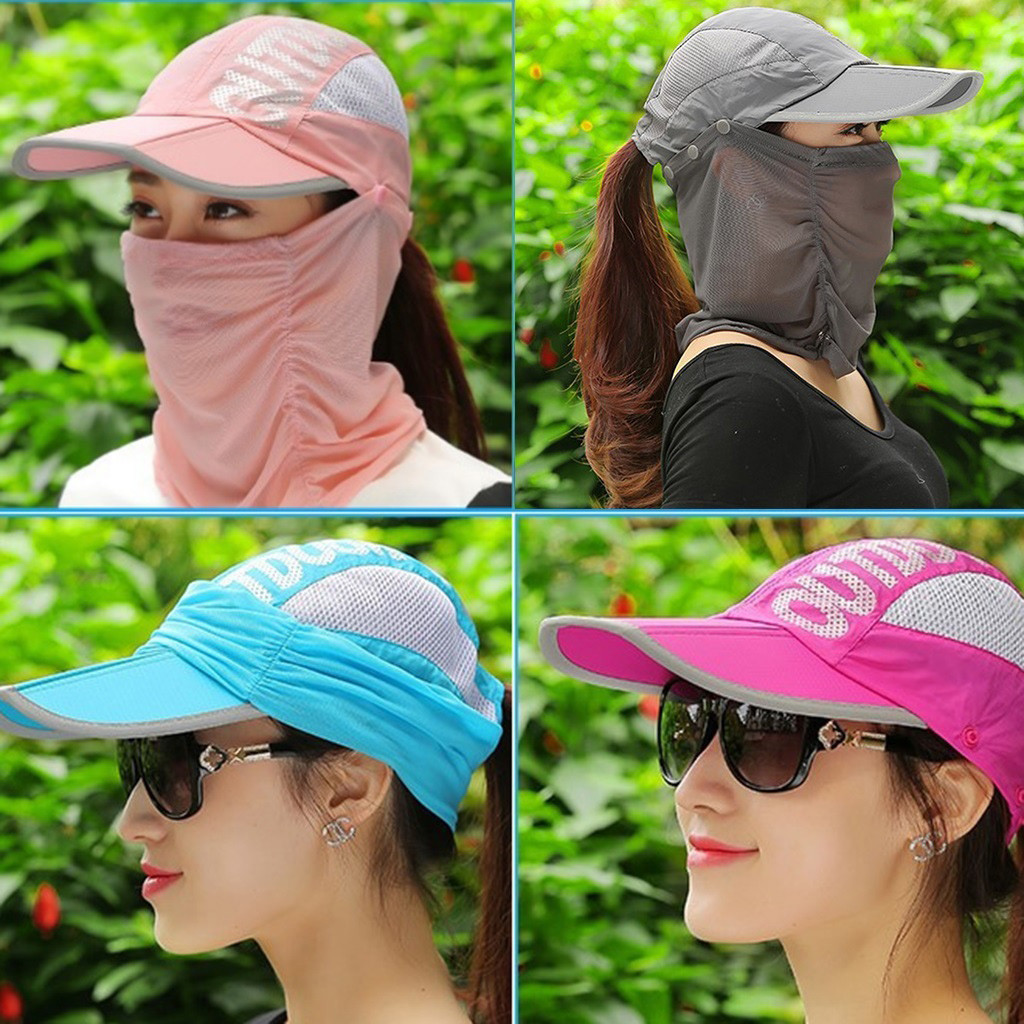 Sombrero de protección solar para mujer, mascarilla facial de 360 grados, gorro de pesca de anti UV, gorra plegable transpirable