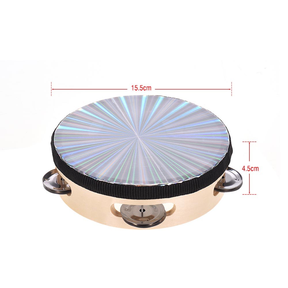 6 Inch Holz Radiant Tamburin Handbell Hand Trommel mit Einreihige Jingles Reflektierende Trommel Kopf Percussion Instrument Musikalische: 6 inch