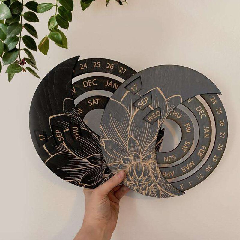 Calendar Wooden Everlasting Perpetual Wall Hanging Crafts Decorative Xmas