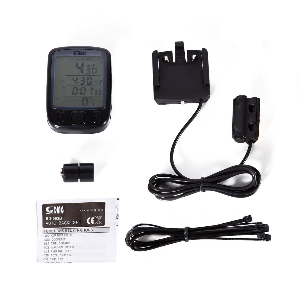 1 pc SunDing SD 563B Wasserdicht LCD Anzeige Radfahren Fahrrad Fahrrad Computer Kilometerzähler mit Grün Hintergrundbeleuchtung: Schwarz