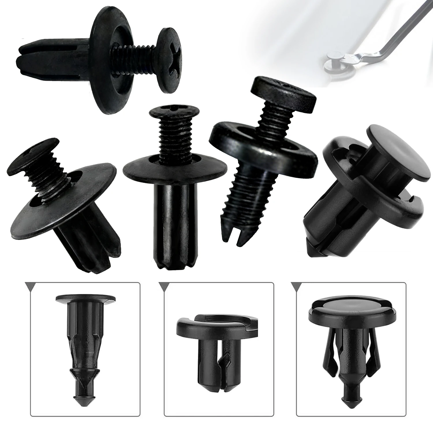 20/100 stuks 6-10mm- gats plastic klinknagels bevestigingsclip zwart auto deurpaneel bevestigingsclip autoaccessoire