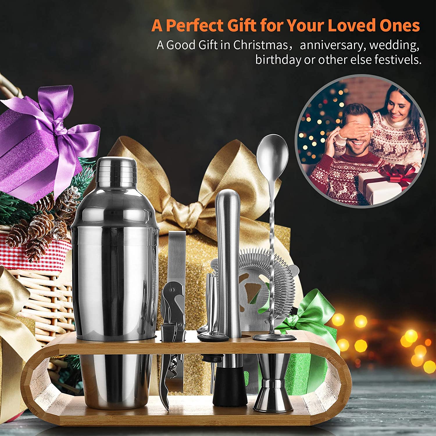 Cocktail Shaker Set Barman Kit 10 Stuk Cocktail Kit Bar Tool Set Met Bamboe Stand Rvs Cocktail Barman set