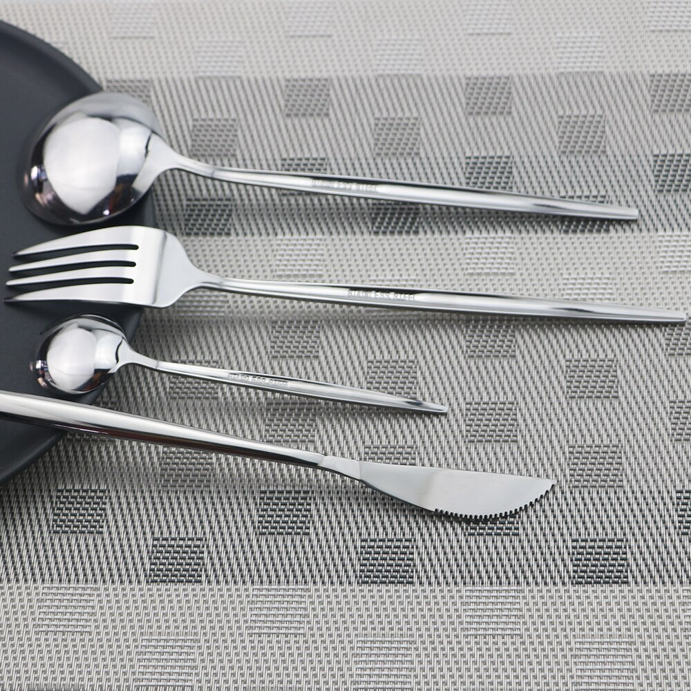 Silver Cutlery Set Stainless Steel Dinnerware Set Knife Dessert Fork Coffee Spoon Dinner Set Kitchen Tableware Silverware Set
