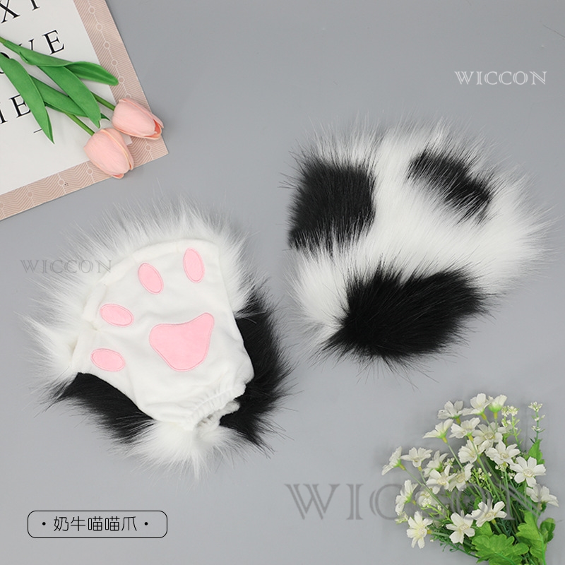 Furry Gloves Kig Fursuit Kigurumi Cosplay Plush Gloves Full SeasonGloves Claw Black White Multicolor Claw Cute Cool Furry: Dark Grey