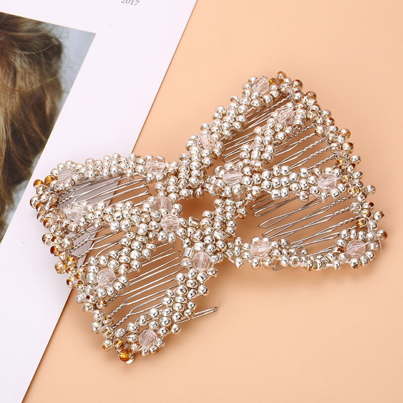 Easy Fix Magic Hair Comb Elastic Hairpin Stretch Hair Comb Sales Beaded Hair Magic Comb Clip Beads Pin Ladies Hair Comb: Style 2