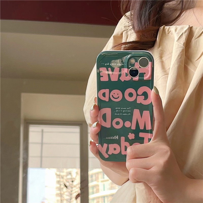 Funda de teléfono con letras en inglés para IPhone, carcasa a prueba de golpes, estilo Simple, Rosa, Verde, 14, 12, 13, 11 Pro, Pro Max Plus, X, XR, Xsmax