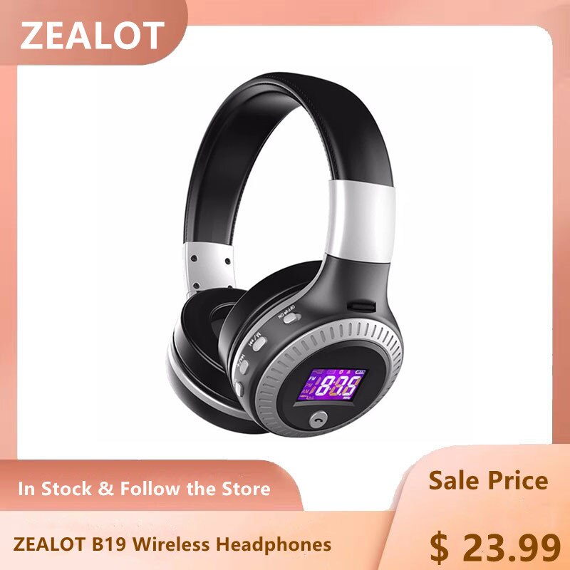ZEALOT B19 Wireless Headphones with fm Radio Bluetooth Headset Stereo Earphone with Microphone for Computer Phone,Support TF,Aux