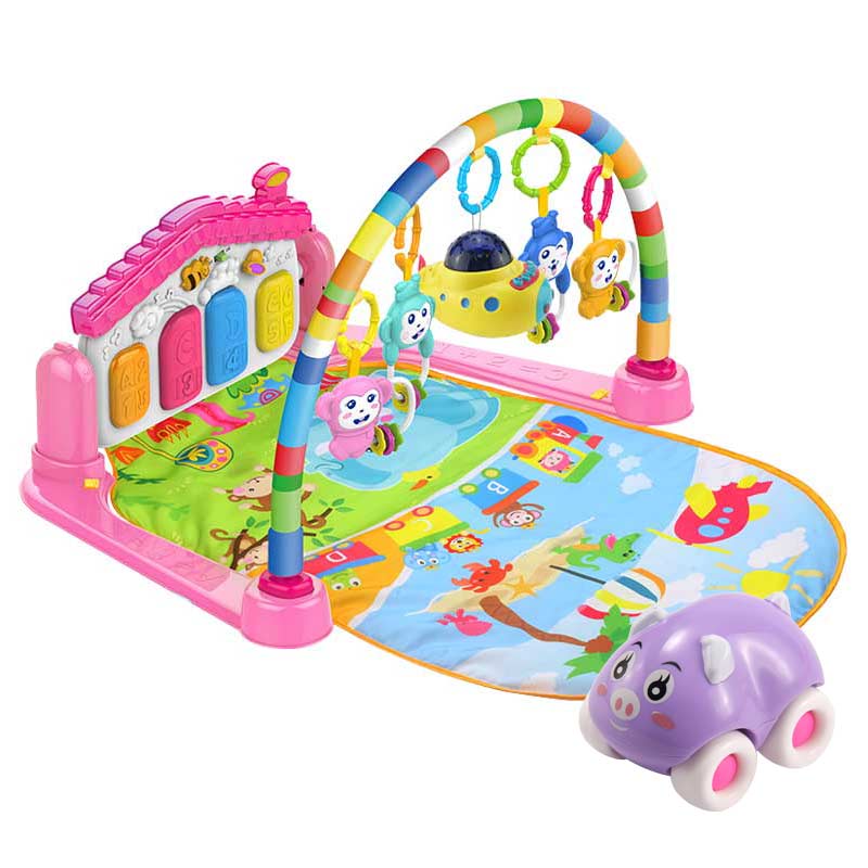 #39 leksak baby pussel aktivitet spel djur mjuk crawl musik piano lekmatta tidig pedagogisk golv gym leksak för barn: Rosa mattor