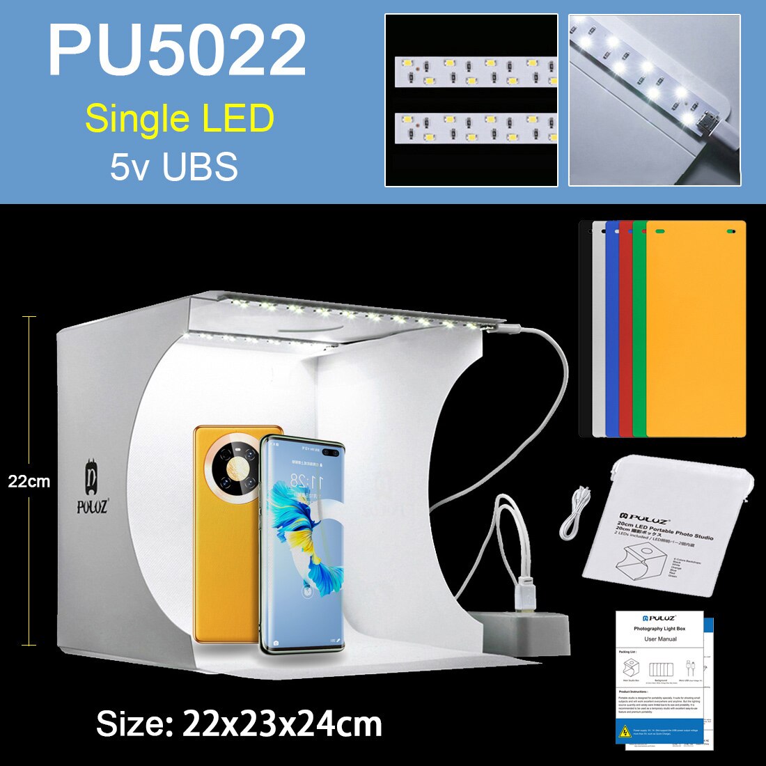 Puluz Mini Light Box Softbox Set Fotostudio Dimbare Lightbox Tent Box Kits Camera Fotografie Accessoires Speelgoed Foto Schieten: PU5022 2 LED