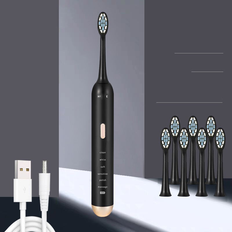 Schall- XIOMI Elektrische Zahnbürste USB Aufladbare Zahnbürste Wasserdichte Ultra Schall- Automatische Zahnbürste Intelligente Heimat Gesunde: Schwarz 8 Köpfe