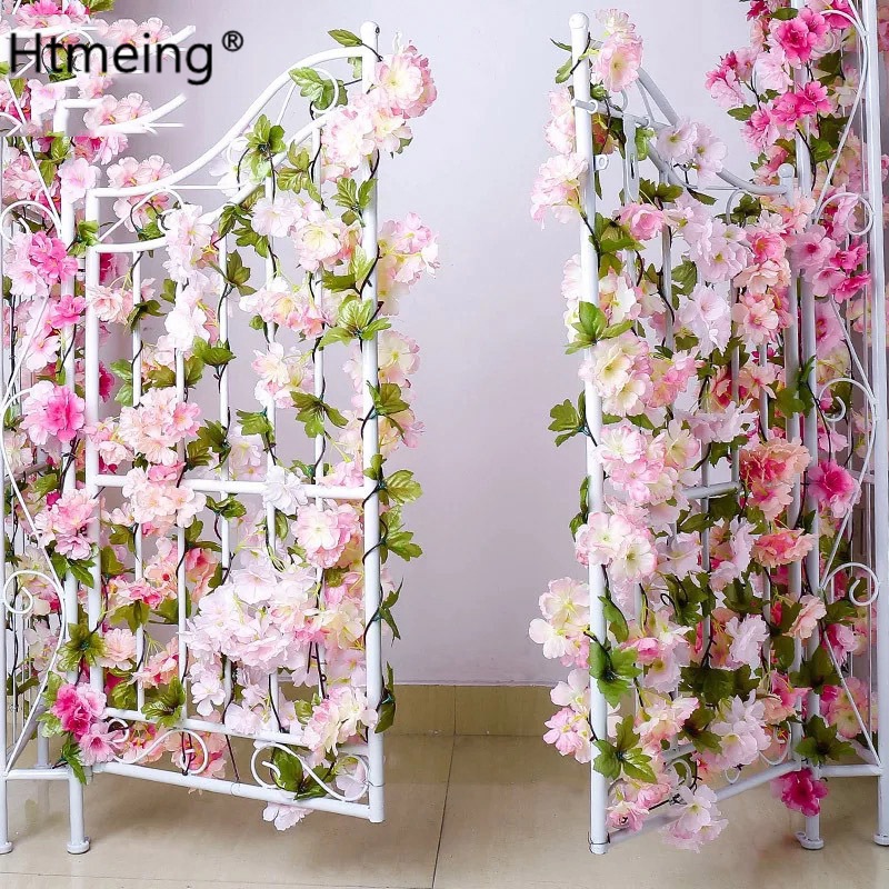 Htmeing kunstige blomster kirsebærblomst vin bryllup indretning diy rattan krans blomster vin fest hjem havedekoration