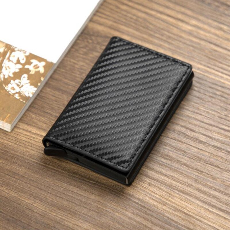 YAMBUTO Business Card Holder Small Wallet Mini Men's Bag Credit Case ID PU Leather Bank Cardholder Women Rfid Wallet Black: 9810-Carbon Black