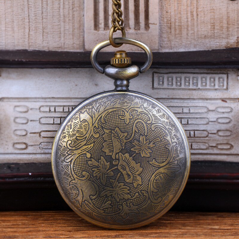 8970 Pocket Watch With Vintage Pattern Bronze Fine Chain Vintage Fine Carved Quartz Pocket Watch With Necklace For Men And Women