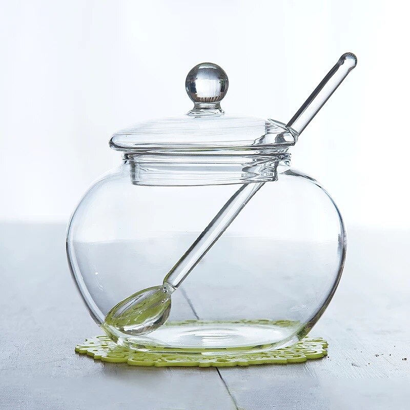 250Ml Glas Honing Jar Container Met Deksel En Lepel Suiker Kom Snoep Ballen Koffiebonen Bril Keuken Gereedschap Kristal