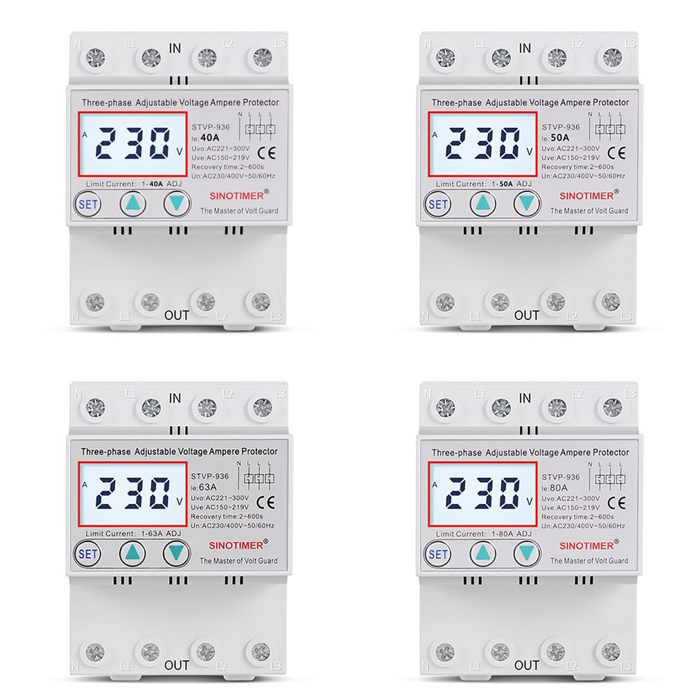 Din Rail 3 Fase Spanning Relais 380V Voltmeter Amperemeter Over En Onder Voltage Relais Huidige Passen Overspanning