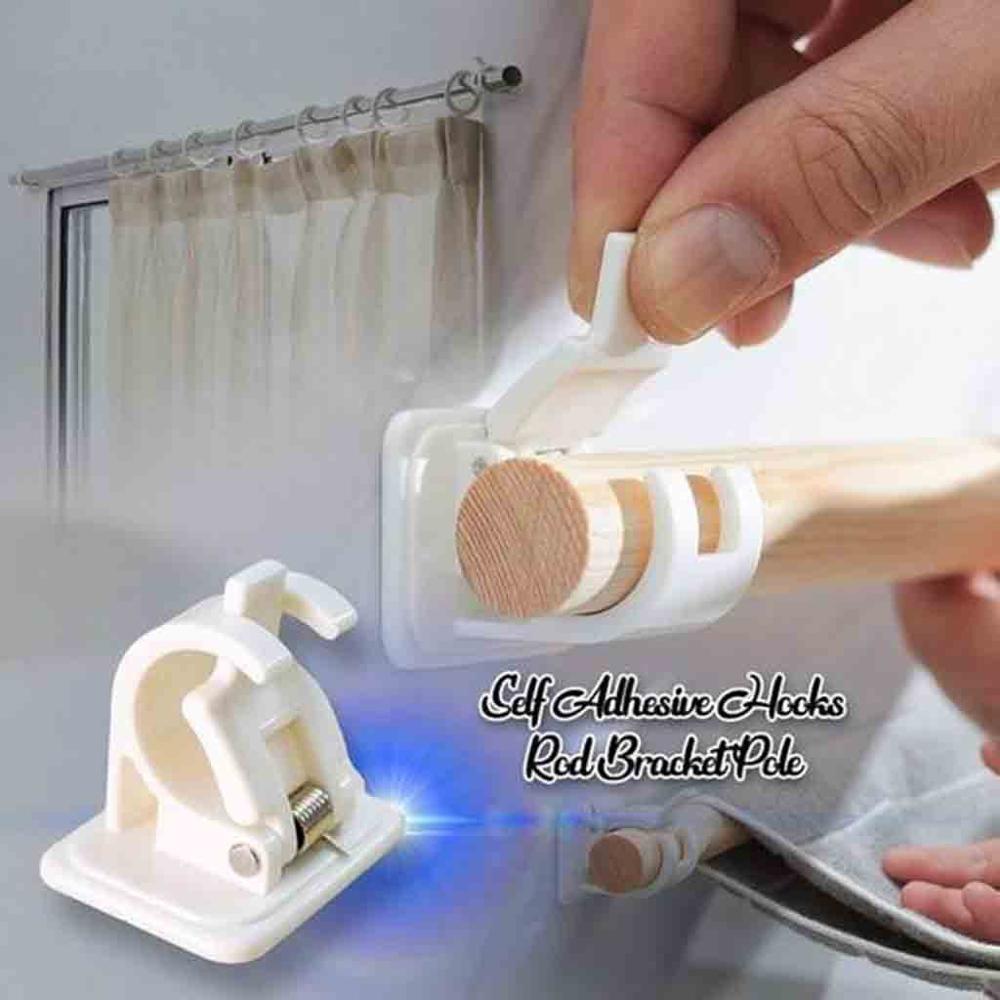 2Pcs Portable Clothes Rail Closet Rail Curtain Rod Shower Curtain Closet U-Shaped Rod Closet Pole Sockets Flange End Supports 3
