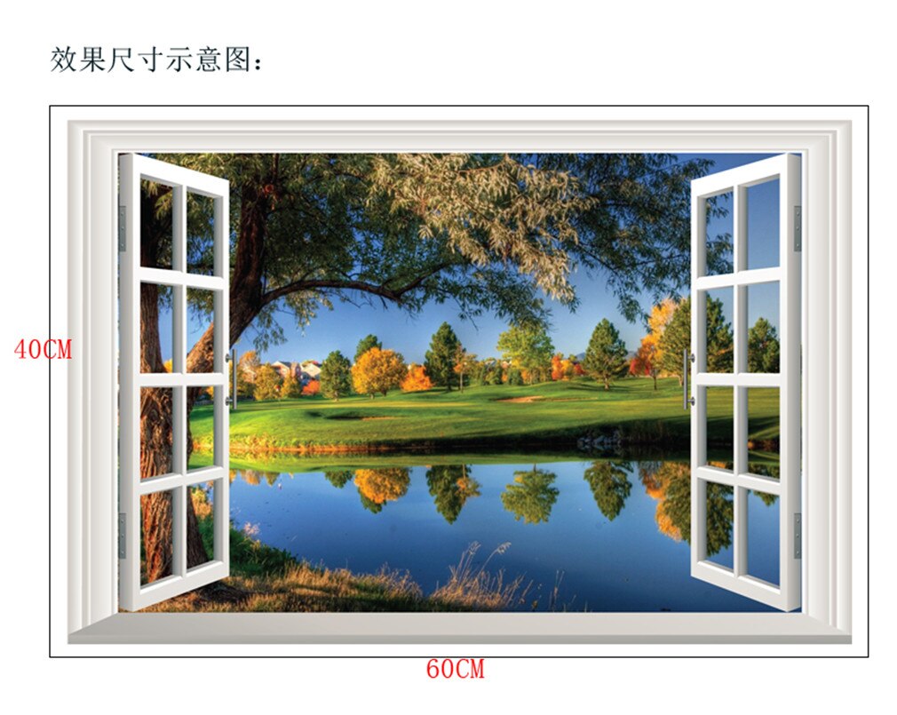 Scenery 3D Window View Decor Lake Removable Wall Stickers Art Vinyl Decal Home