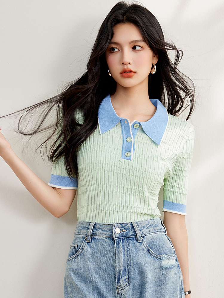 Dame slim fit strikket crop top sød afslappet kortærmet t-shirt sommer pullover toppe: L