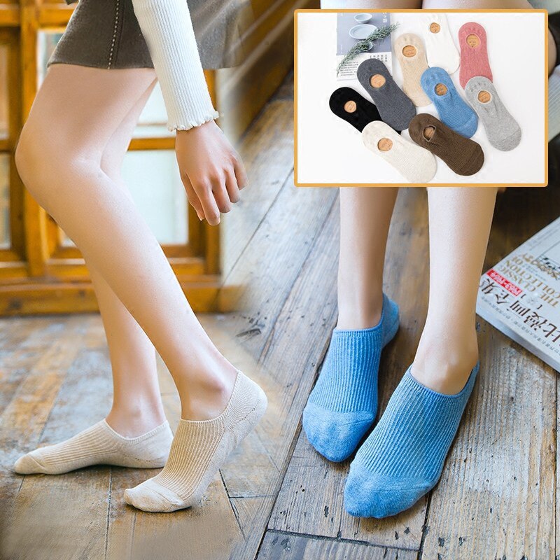 5Pairs/lot Spring Summer Women Socks Solid Wild Shallow Mouth Vertical Stripes Silicone Non-slip Invisible Sock Slipper